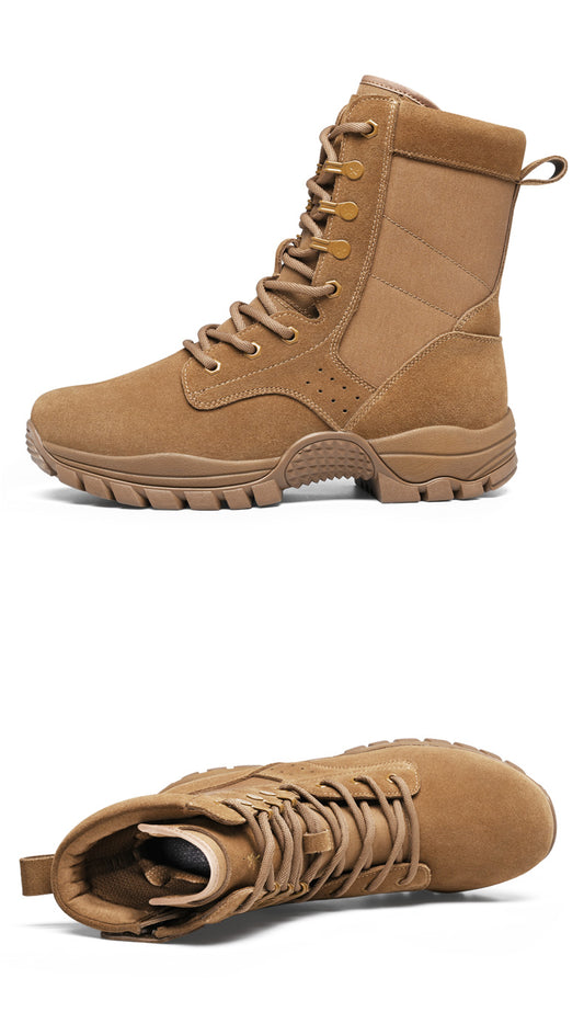 Men’s Tactical Combat Boots Military Desert Boots Genuine Leather Anti-Puncture Army Training Boots Outdoor Hiking Work Ankle Boots Breathable Durable Field Tactical Footwear for Men