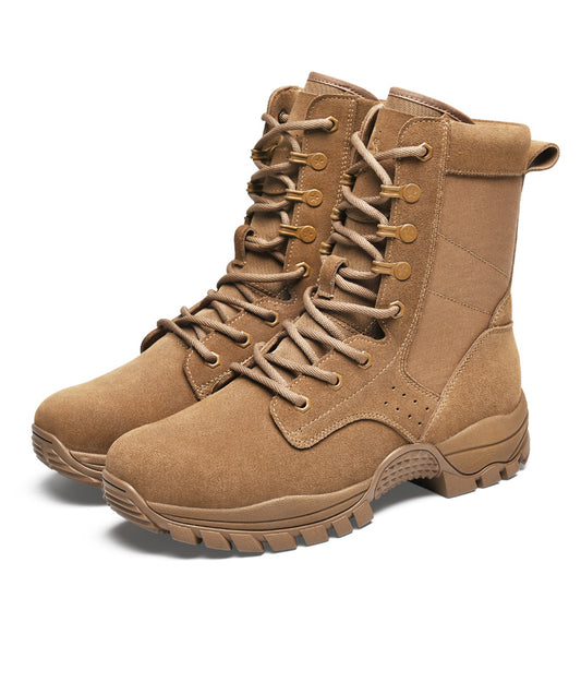 Men’s Tactical Combat Boots Military Desert Boots Genuine Leather Anti-Puncture Army Training Boots Outdoor Hiking Work Ankle Boots Breathable Durable Field Tactical Footwear for Men